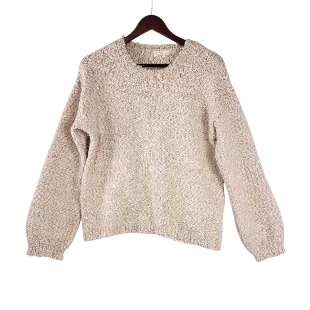 YES LOLA Bouclé Knit Sweater Cozy  Soft Pink Textured Pullover Chunky Large